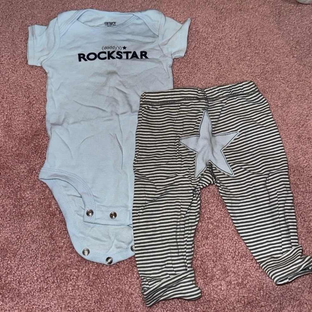 Carter's Blue Rockstar Onesie and Striped Pants Set